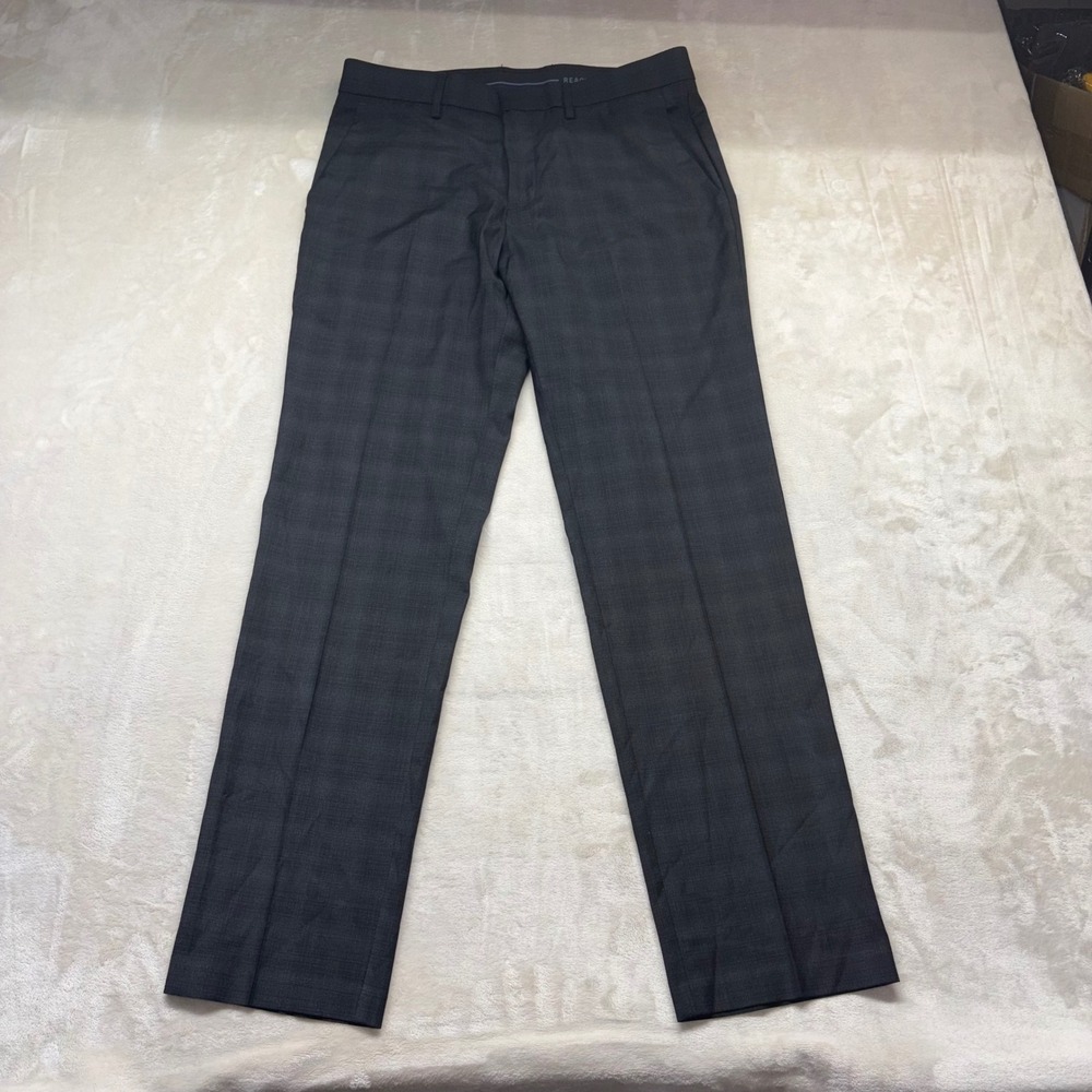 Kenneth Cole Reaction Mens Slim Fit Plaid Dress Pants Grey 32x30 Flex Waistband